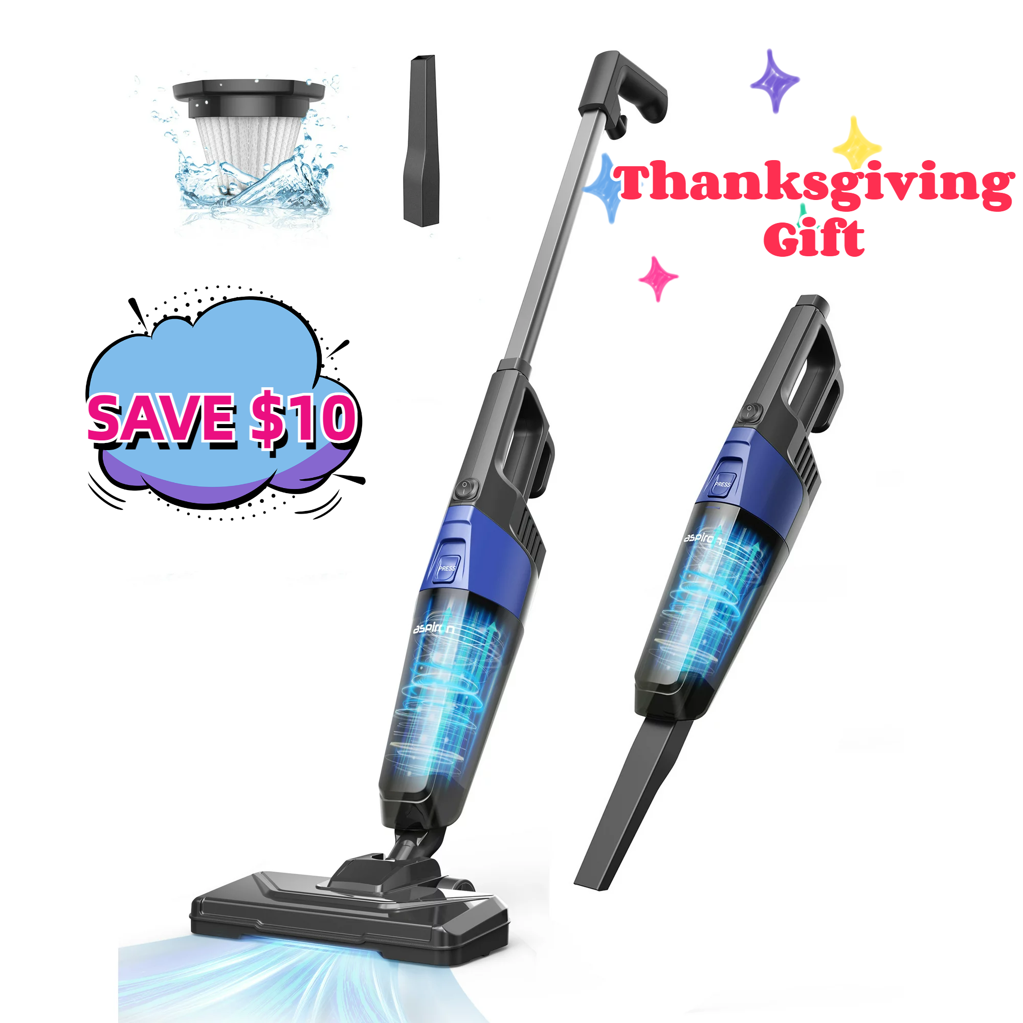 Aspiron 3in1 Corded Stick Vacuum, Lightweight Upright/Handheld Floor