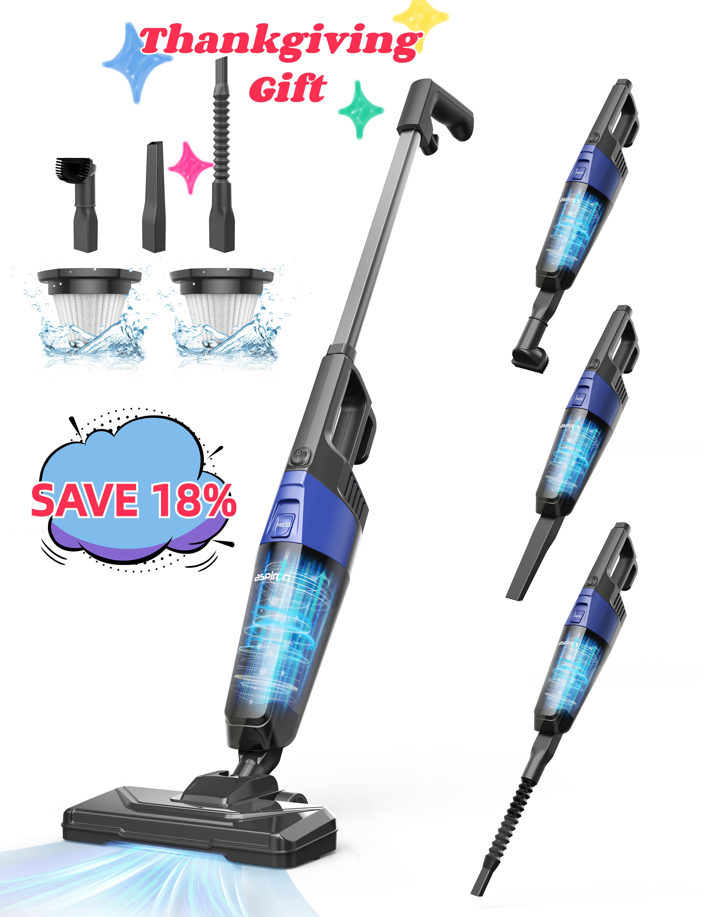 Aspiron 5in1 Lightweight Corded Upright and Handheld MultiSurface Vacuum, 32ft Cable