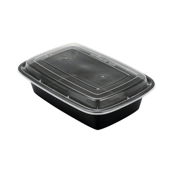 38 oz Microwaveable Black Rectangular Container Lid Combo/Case of 150