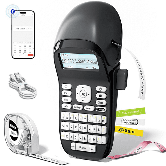 Asprink LT12 Smart Label Maker, Label Maker Machine with QWERTY Keyboard, Inkless Labeling Printer for Home & Office Organization, Handheld Labeler with Multiple Template Font Border Icon, Portable B