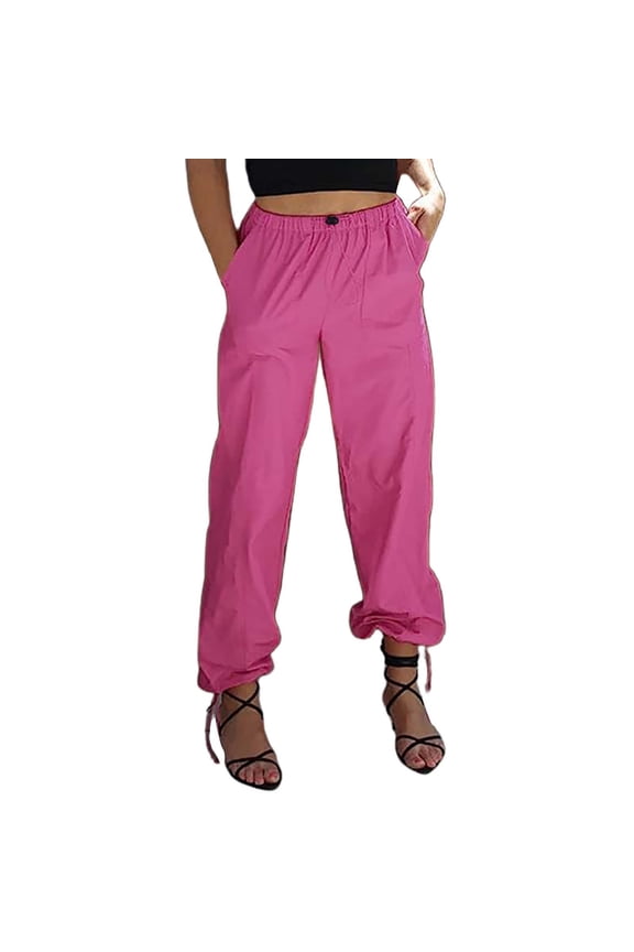 Cargo Pants Women Women's Cargo Pants with Pockets Pants Street Hip Hop Jogging Pants Casual Pants Adjustable Solid Pants Hot Pink