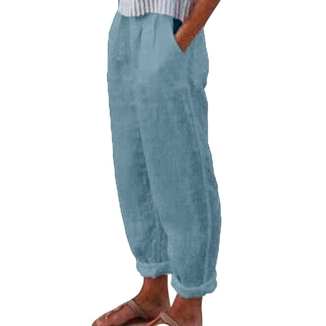 Asqwmvz Linen Pants Women Women Solid Linen Trouser Pant Casual Baggy ...