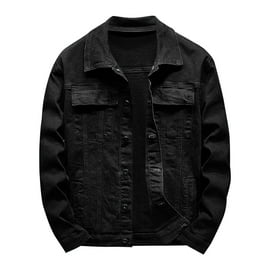 Ogiraw Tops for Men Jackets for Men Jean Jacket Men Men s Long Sleeve Solid Color Simple Stretch Slim Denim Jacket Black