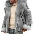 thumbnail image 1 of Asqwmvz Slim fit jacket for men Thickened warm jacket Men'S Faux Leather Integrated Large Collar Long Sleeved New Coat Grey, 1 of 5
