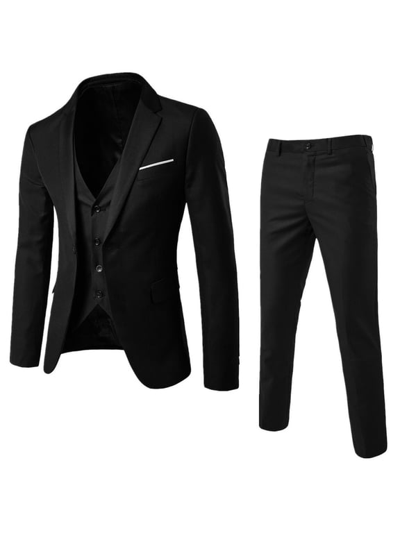 Solid color casual business attire mens suit jacket Men’s Suit Slim 3 Piece Suit Business Wedding Party Jacket Vest & Pants Coat Black