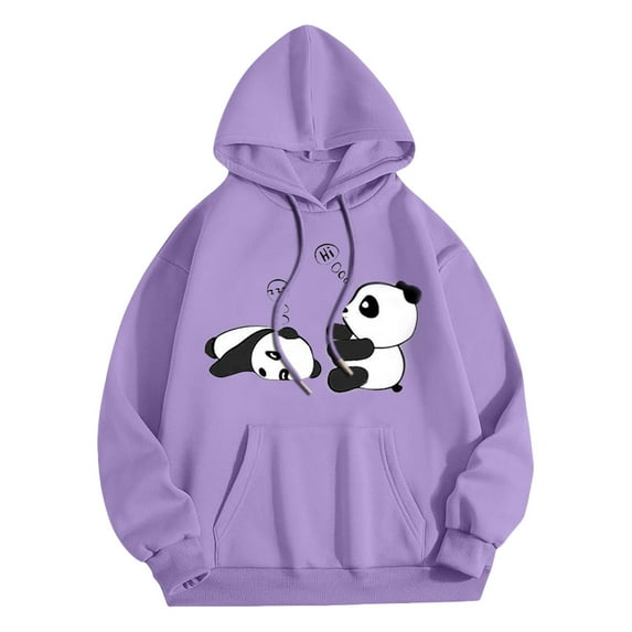 Asqwmvz Sweatshirts & Hoodies Womens Hoodies Cute Hoodie For Teenage Girls Kawaii Panda Print Hoodie Pullover Long Sleeve Hooded Sweatshirt For Teenage Girls XS-5XL