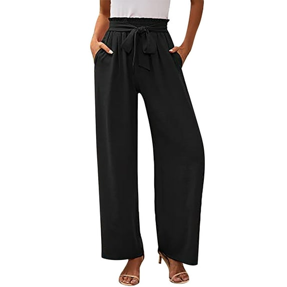 Asqwmvz Wide Leg Pants Woman Women Spring and Summer Workplace Women Leisure Fashion Versatile Wide Leg Pants Banded Bow Trousers Dress Pants Black
