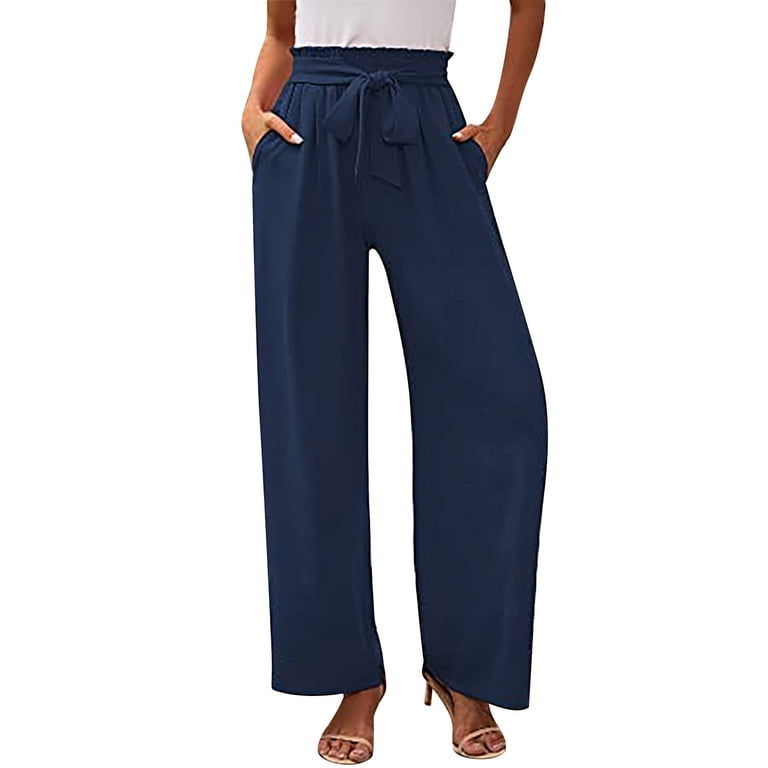 Asqwmvz Wide Leg Pants Woman Women Spring and Summer Workplace Women  Leisure Fashion Versatile Wide Leg Pants Banded Bow Trousers Dress Pants  Navy - Walmart.com