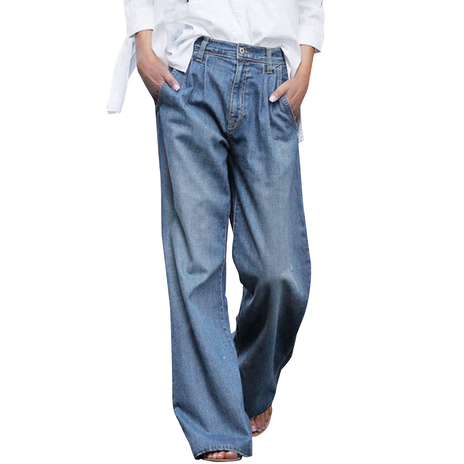 Asqwmvz Wide Leg Pants Woman Women's Casual Pocket Cargo Pants Button ...