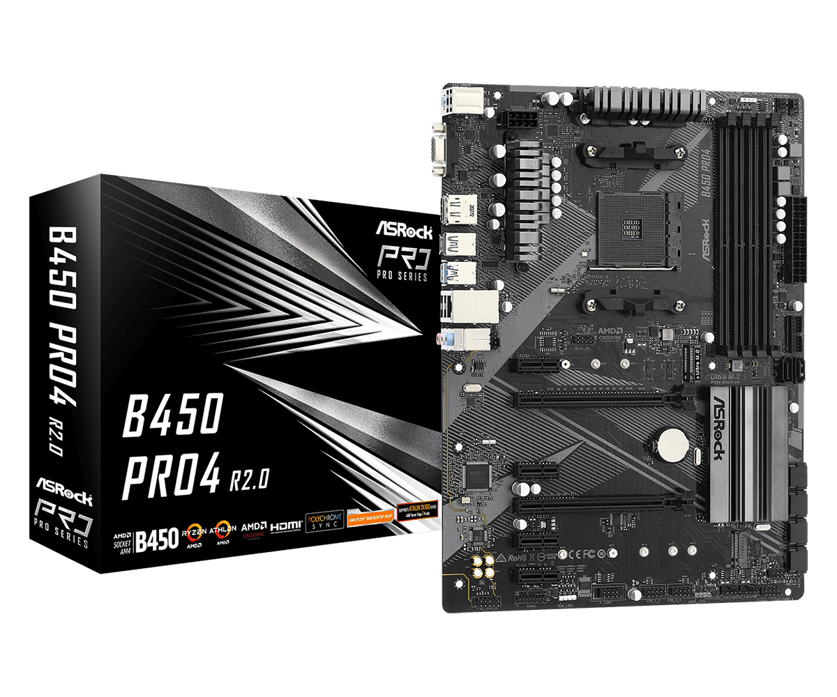 ASRock B450 PRO4 R2.0 AM4 AMD Promontory B450 SATA 6Gb/s Micro ATX AMD Motherboard