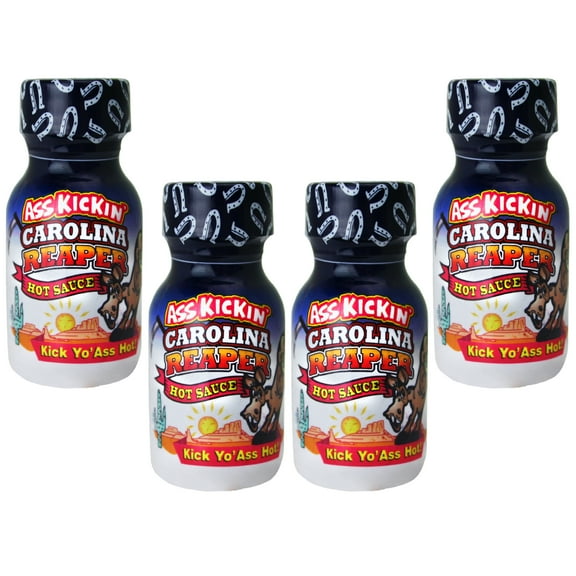 Ass Kickin Carolina Reaper Hot Sauce Travel Size 3/4 oz, Pack of 4