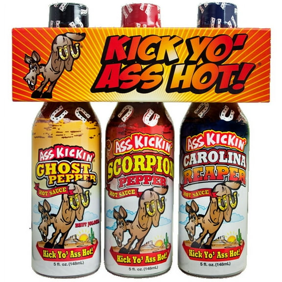 Ass Kickin' Scorpion, Ghost Pepper, Carolina Reaper Hot Sauce 5oz-Set of 3