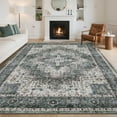 thumbnail image 1 of Assaile 10 x 13 ft Polyester Pearl Velvet Green Rectangular Hallway Bathroom Entryway Kitchen Office Foldable Flower Claire Printed Persian Washable Area Rug, 1 of 8
