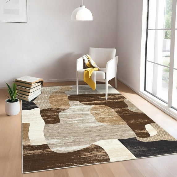 Assaile 10 x 13 ft Polyester Wool Spinning Brown Rectangular Hallway Bathroom Entryway Kitchen Office Foldable Color Lump Printed Modern Washable Area Rug