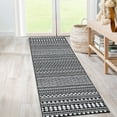 thumbnail image 1 of Assaile 2 x 6 ft Polyester Chenille Dark Black Rectangular Hallway Bathroom Entryway Kitchen Office Foldable Black White Line Printed Modern Washable Area Rug, 1 of 8