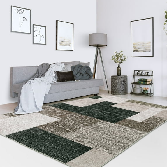 Assaile 4 x 6 ft Polyester Flannel Dark Brown Rectangular Hallway Bathroom Entryway Kitchen Office Foldable Block Printed Modern Washable Area Rug