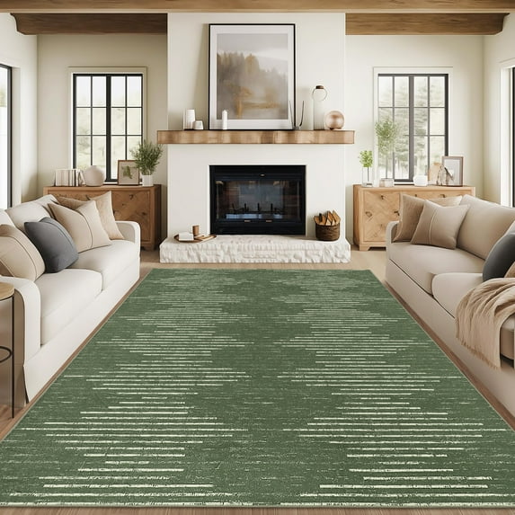 Assaile 5 x 7 ft Polyester Pearl Velvet Green Rectangular Hallway Bathroom Entryway Kitchen Office Foldable Line Double Life Printed Modern Washable Area Rug