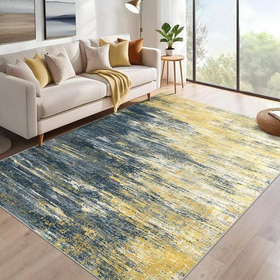 Assaile 9 x 12 ft Polyester Pearl Velvet Black Brown Rectangular Hallway Bathroom Entryway Kitchen Office Foldable Abstract Printed Modern Washable Area Rug