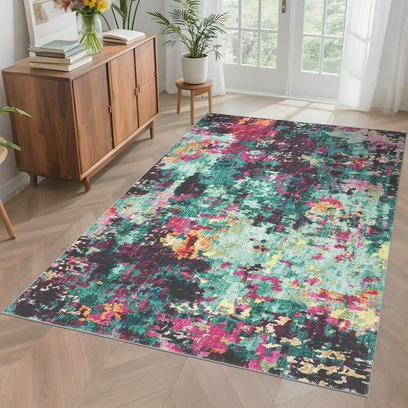 Assaile Contemporary Rectangle Color 9ft*12ft Area Rug Washable Foldable Grid Printed for Hallway Bathroom Entryway