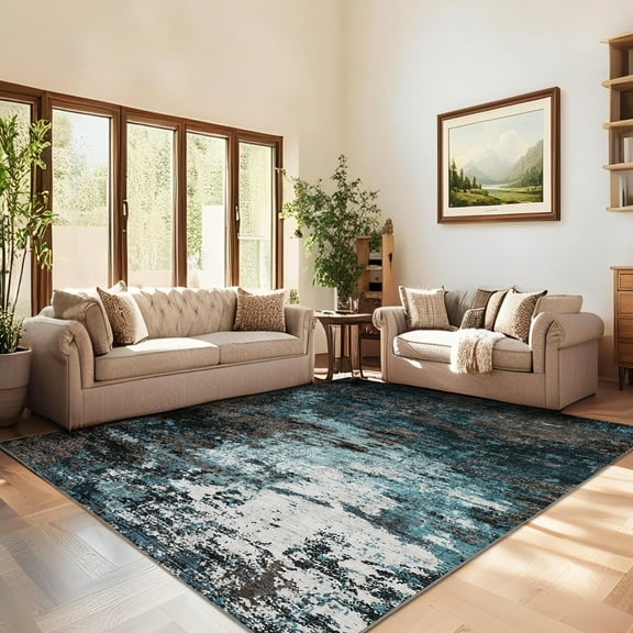 Assaile Modern Abstract Blue 6'x9' Area Rug for Living Room Bedroom Dining Room,Washable Folding Stain Resistant Easy Cleaning Low Pile Soft