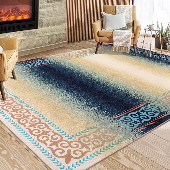 Assaile Modern Abstract Blue 8'*10' Area Rugs for Living Room Soft Low Pile Non-Sliping, Machine Washable