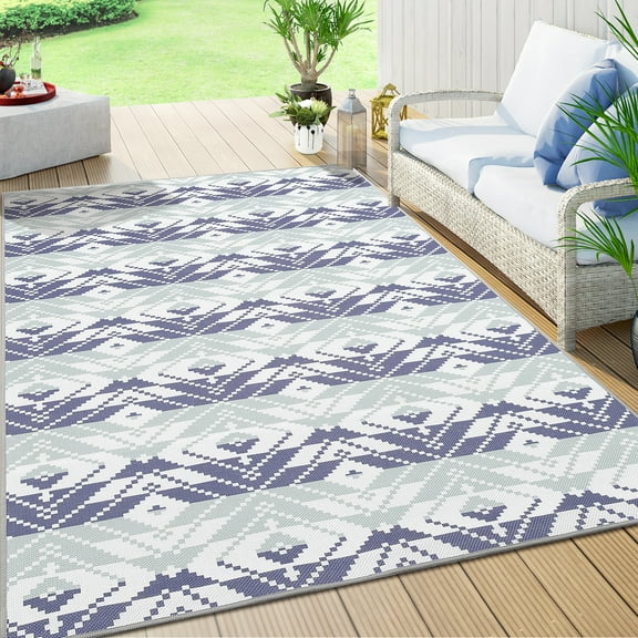 Assaile Modern Abstract Diamond Pattern Blue and White 5'*7' Area Rugs for Living Room Soft Low Pile Non-Sliping, Machine Washable