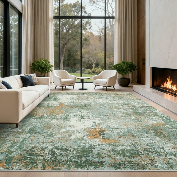 Assaile Modern Abstract Green 10'x13' Area Rugs for Living Room, Large Washable Low-Pile Non-Slip Bedroom Carpet Soft Accent Rug
