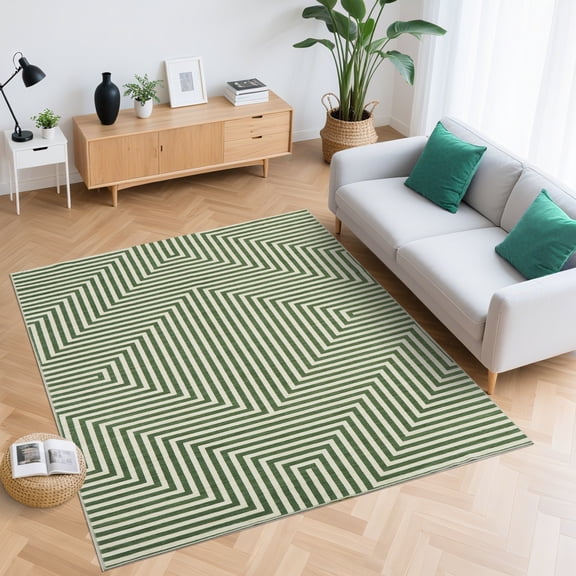 Assaile Modern Stripe Pattern Green 10'x13' Area Rug for Living Room Hallway Bedroom Bedside,Washable,Non-Slip Backing