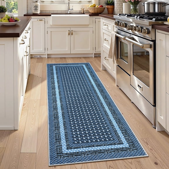 Assaile Traditional Farmhouse Border Braided Pattern Area Rug Non-Slip Washable for Living Room，Bedroom，Entryway
