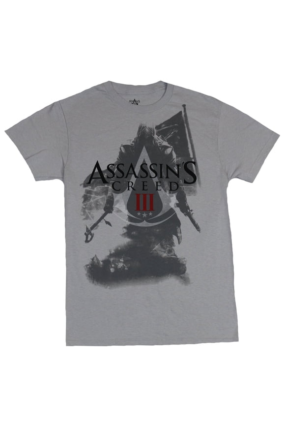Assassin's Creed III Mens T-Shirt -  Daggers down Grayed Out Under Word Logo (Small)