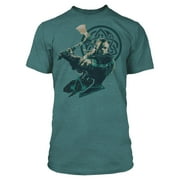 J!NX Assassin's Creed Valhalla Eivor's Defense Men's Gamer Graphic T-Shirt (Medium, Cyan Black Heather)
