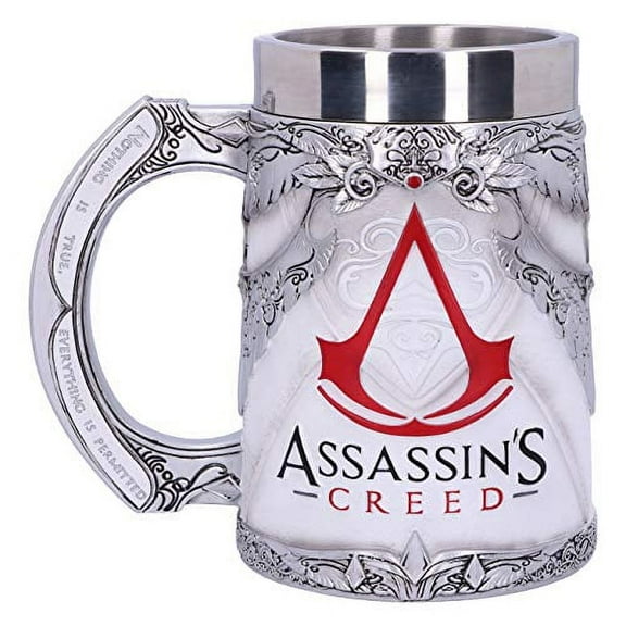 Assassins Creed White Game Stein Tankard, Hand-Painted Beer Mug with Stainless Steel Insert, Collectible Gamer Gift by Nemesis Now, Officially Licensed