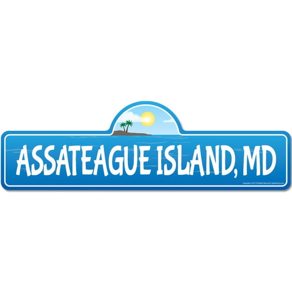 Assateague Island MD Maryland Beach Street Sign | Indoor/Outdoor | Surfer Ocean Lover Décor For Beach House Garages Living Rooms Bedroom | Signmission Personalized Gift