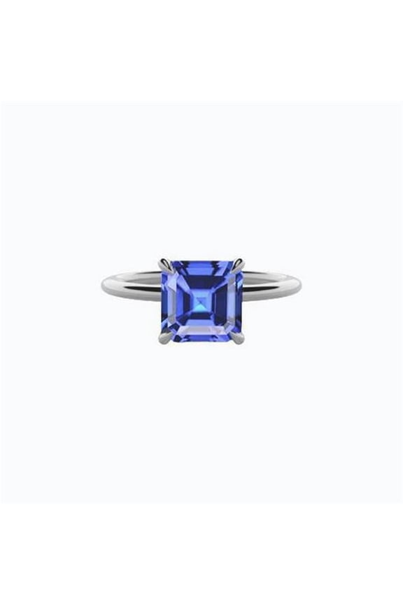 Asscher 2 CT Ceylon Sapphire Gold Solitaire Ring, Size 6.5