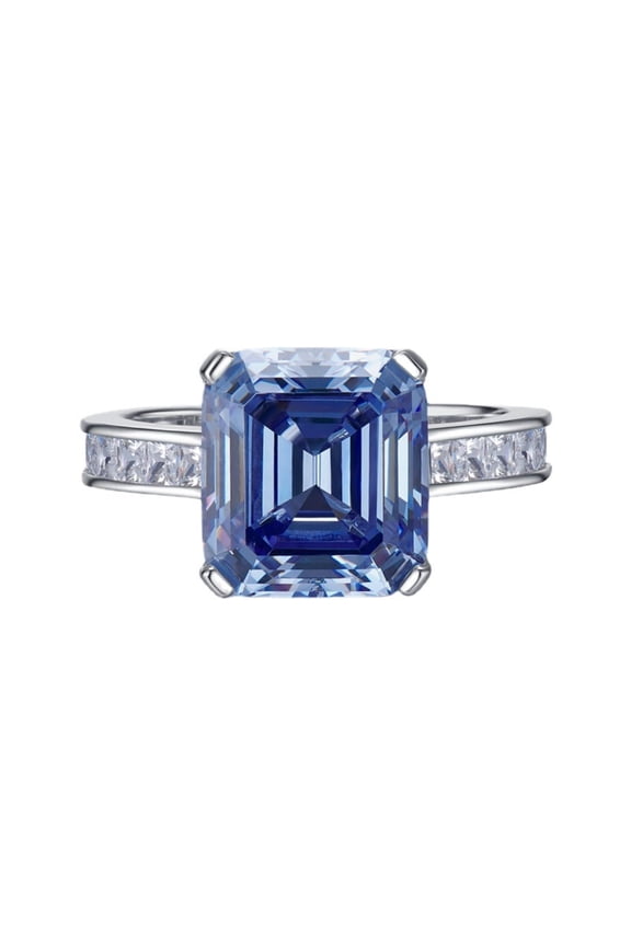Asscher Cut Blue Engagement Rings 10*11MM 5A CZ Simulated Diamond Rings for Women 925 Sterling Silver Anniversary Promise Wedding Rings
