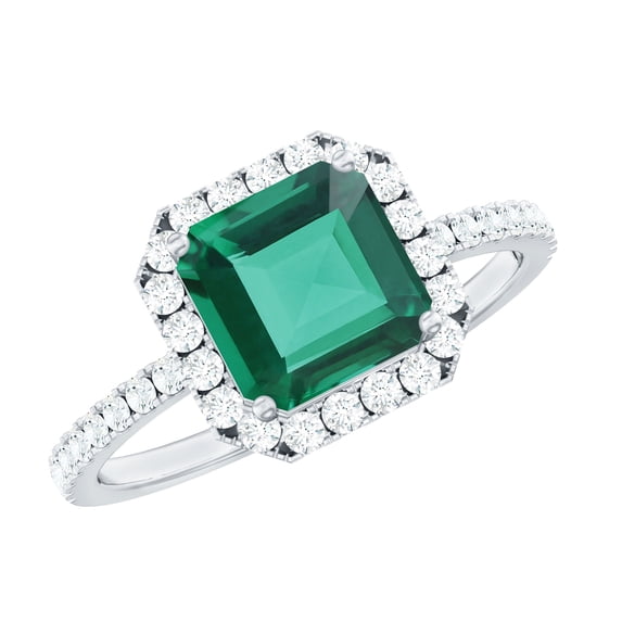 Rosec Jewels Vintage Style Lab Grown Emerald Engagement Ring - 6 Ct - 8mm Asscher Cut - Emerald Diamond Ring - with Jewelry Box, 10K White Gold, US 11.00