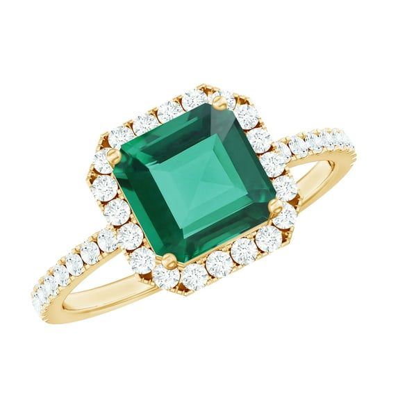 Rosec Jewels Vintage Style Lab Grown Emerald Engagement Ring - 6 Ct - 8mm Asscher Cut - Emerald Diamond Ring - with Jewelry Box, 10K Yellow Gold, US 5.50