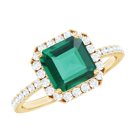 Rosec Jewels Vintage Style Lab Grown Emerald Engagement Ring - 6 Ct - 8mm Asscher Cut - Emerald Diamond Ring - with Jewelry Box, 14K Yellow Gold, US 3.50