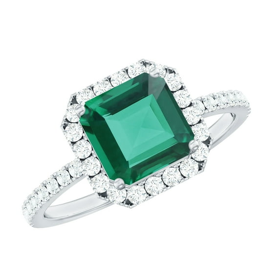 Rosec Jewels Vintage Style Lab Grown Emerald Engagement Ring - 6 Ct - 8mm Asscher Cut - Emerald Diamond Ring - with Jewelry Box, 925 Sterling Silver, US 4.00