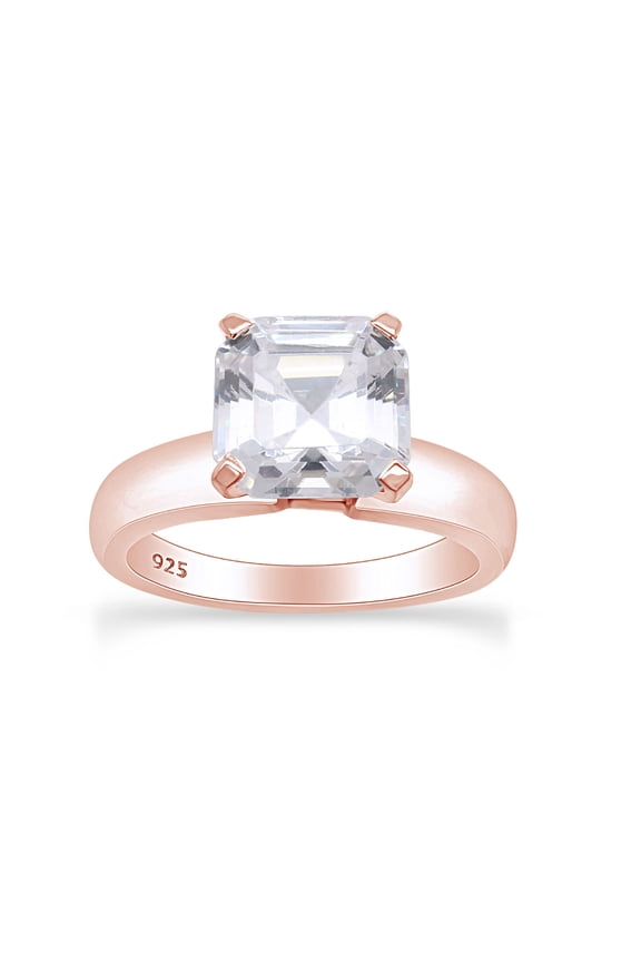 Asscher Cut Cubic Zirconia Solitaire Anniversary Ring in 14k Rose Gold Over Sterling Silver Size - 10