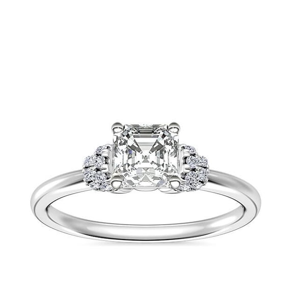 Asscher Cut Diamond Engagement Ring, Cluster Diamond Ring, Wedding Anniversary Diamond Ring, 14K White Gold Plated, 1.8 Ct Simulated Diamond, Gift Ring For Grandmother