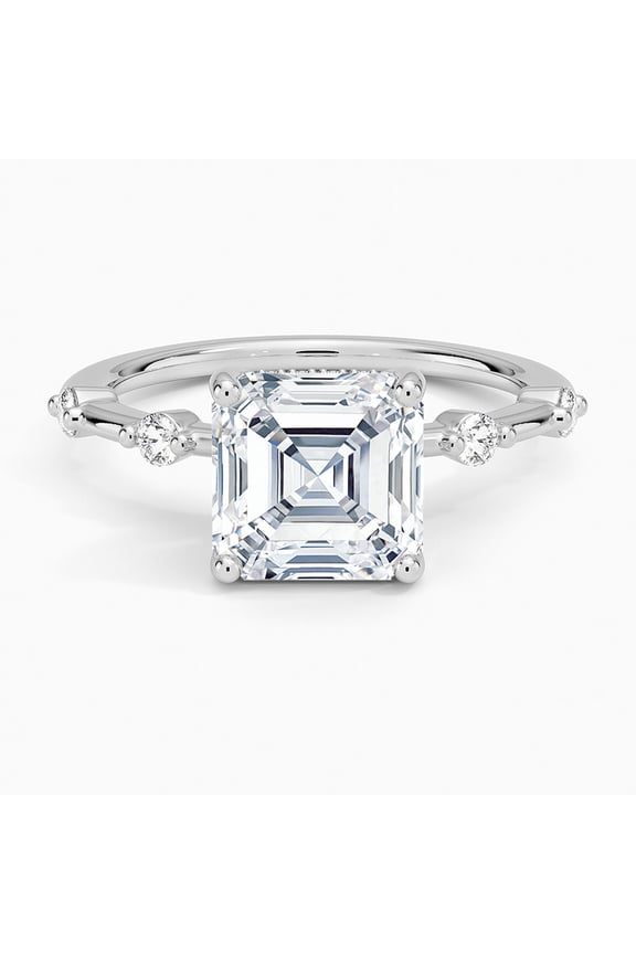 Asscher Cut Diamond Ring, Five Stone Diamond Engagement Ring, Bubble Diamond Shank Ring, Hidden Halo Diamond Ring, 925 Sterling Silver, 2.4 Ct Simulated Diamond, Anniversary Gifts