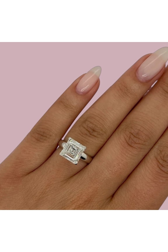 Asscher Cut Diamond Ring IGI Certified Lab Grown 3 Carat E F VVS2 18k Yellow Gold