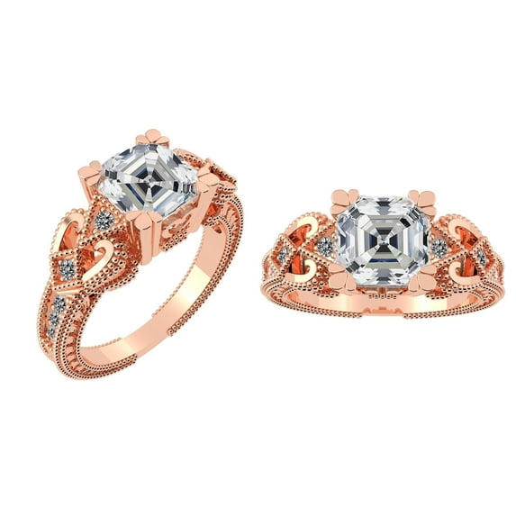 Asscher Cut Engagement Ring, Pure Brilliance Cubic Zirconia, Vintage Look-10K Rose Gold-Size 10.5