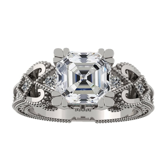 Asscher Cut Engagement Ring, Pure Brilliance Cubic Zirconia, Vintage Look-10K White Gold-Size 5.5