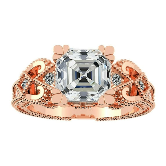 Asscher Cut Engagement Ring, Pure Brilliance Cubic Zirconia, Vintage Look-14K Rose Gold-Size 11.5