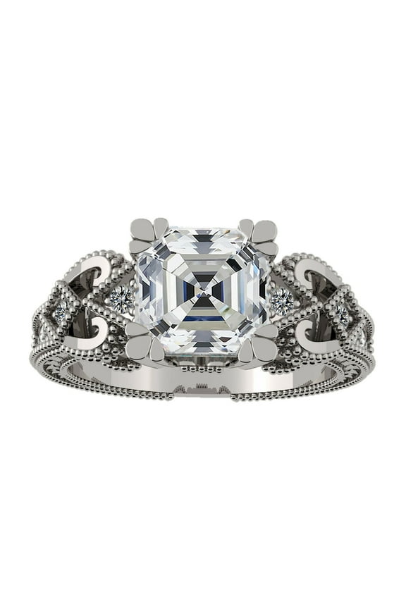 Asscher Cut Engagement Ring, Pure Brilliance Cubic Zirconia, Vintage Look-Platinum Plated -Size 9