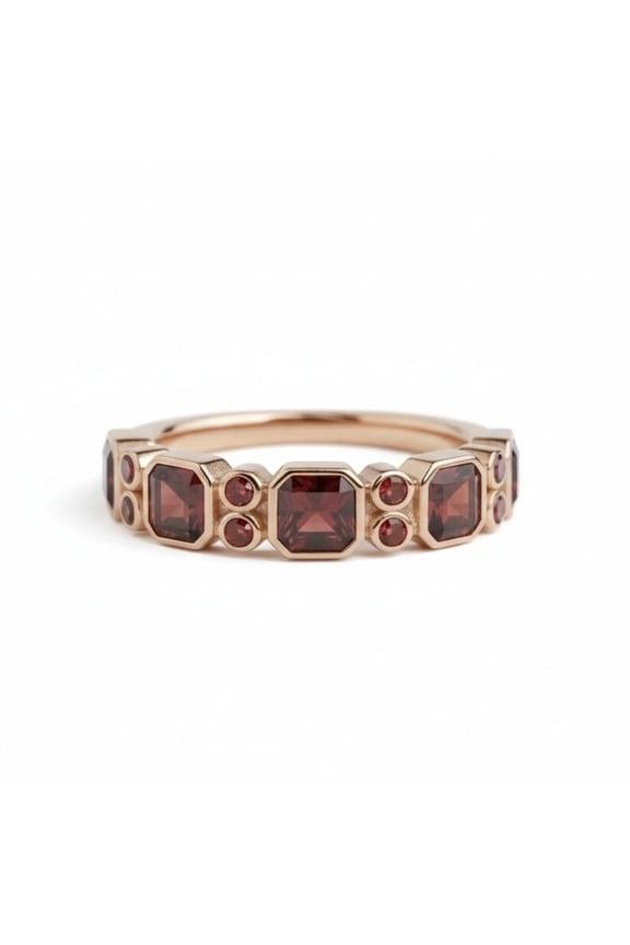 Asscher Cut Garnet Engagement Ring, Garnet Half Eternity Band Ring, Red Gemstone Anniversary Ring, Stackable Ring, Matching Band Ring, Classy Eternity Ring, January Birthstone Ring