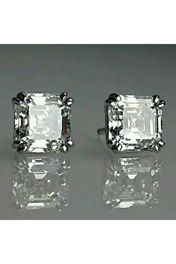 Asscher Cut Lab Created Diamond Women's Stud Earrings 14K White Gold Plated 2Ct