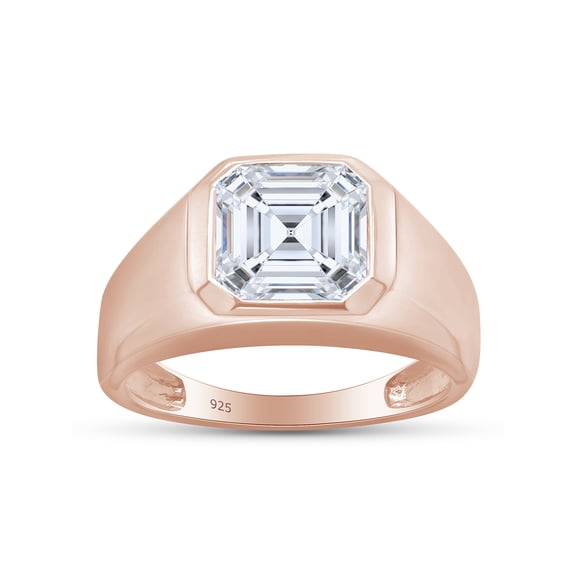 Asscher Cut Lab Created Moissanite Diamond Signet Solitaire Engagement Ring For Men In 14K Rose Gold Over Sterling Silver(G-H Color,VVS1 Clarity,1.75 Cttw)-11.5